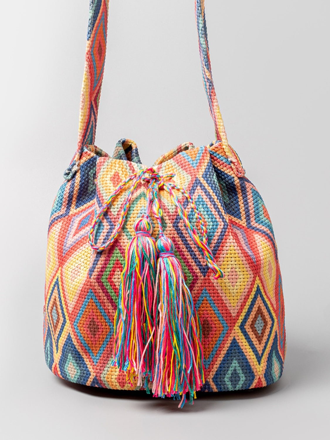 Drawstring Tassel Geometric Shoulder Bag | Sugarz Chique Boutique