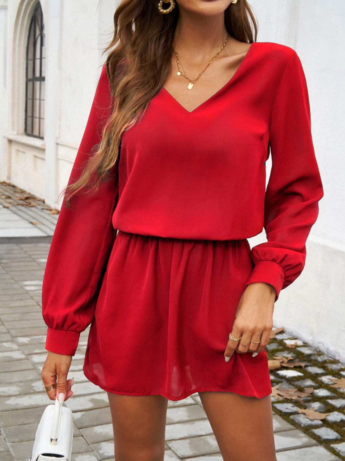 Devine Cutout V-Neck Long Sleeve Mini Dress | Sugarz Chique Boutique