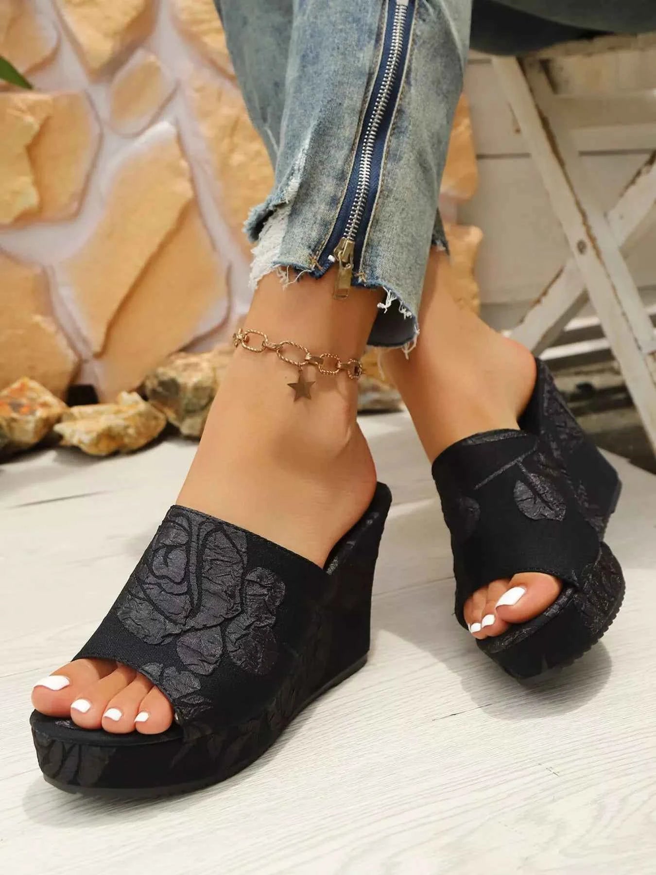 Peep Toe Platform Wedge Sandals | Sugarz Chique Boutique