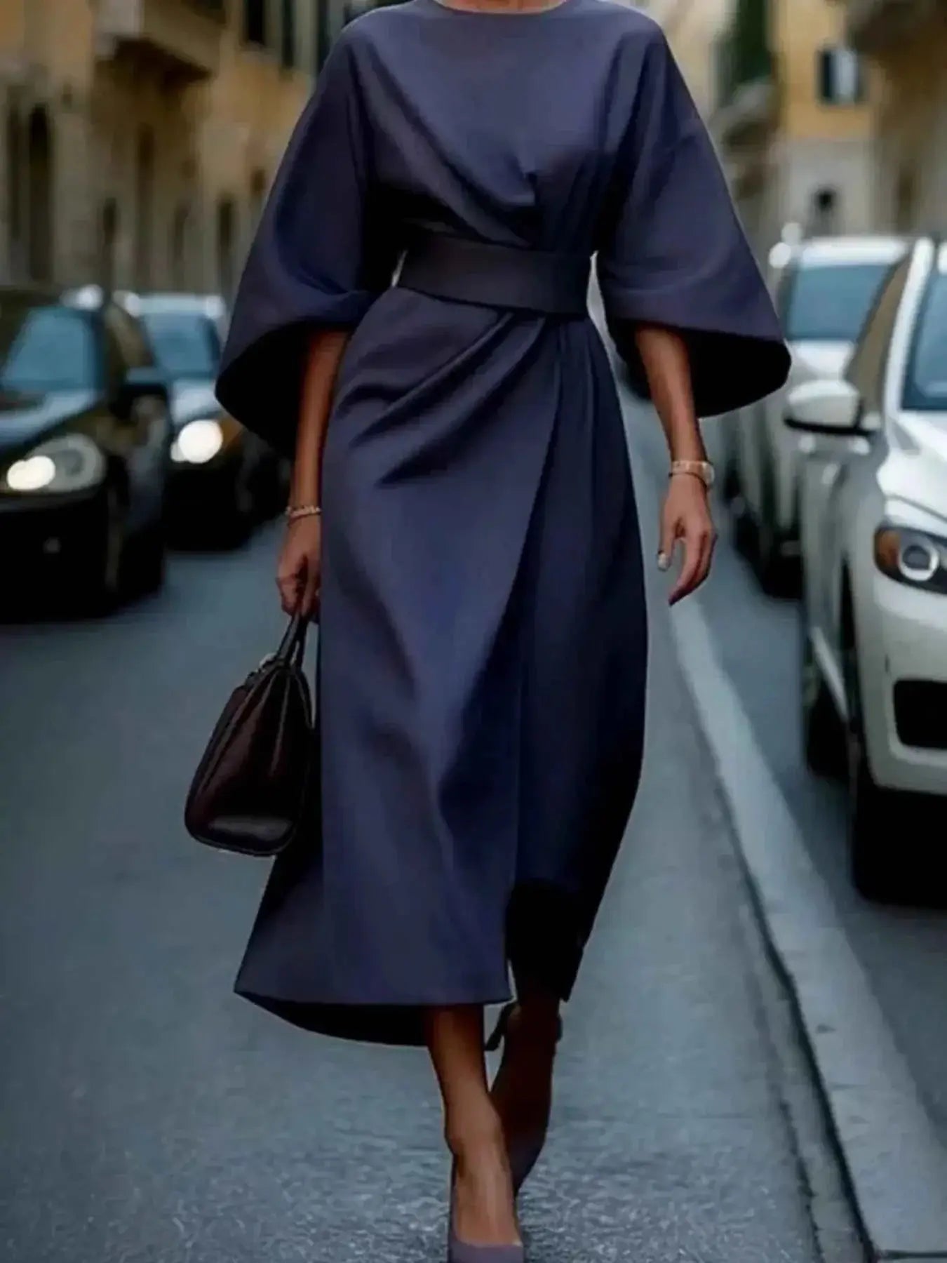Round Neck 3/4 Sleeve Dress | Sugarz Chique Boutique