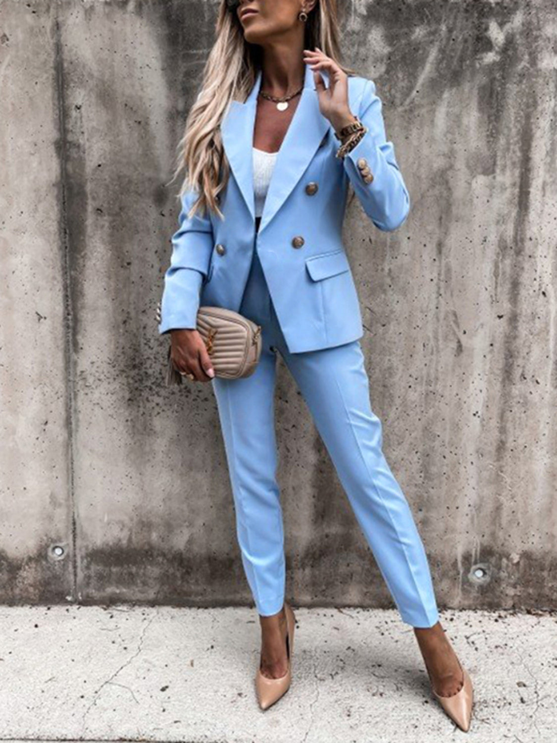 Lapel Collar Long Sleeve Blazer and Pants Set | Sugarz Chique Boutique