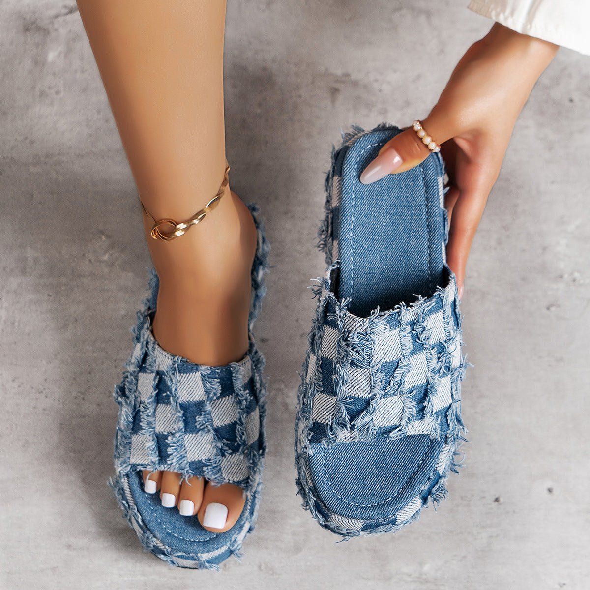 Plaid PU Leather Platform Sandals | Sugarz Chique Boutique
