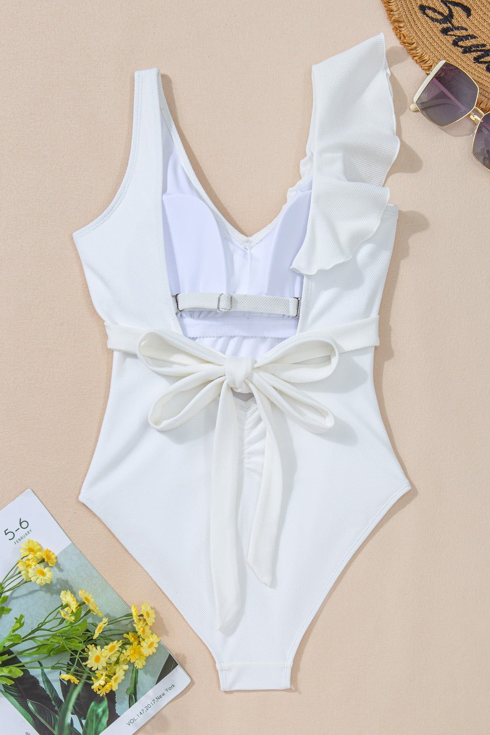 Ruffled V-Neck Wide Strap One-Piece Swimwear | Sugarz Chique Boutique