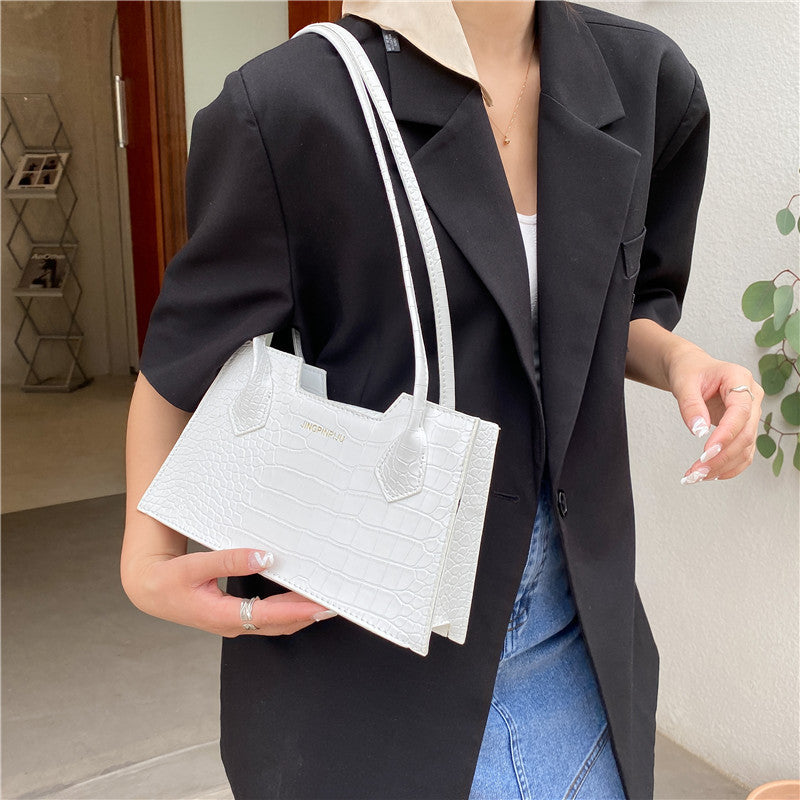 white Portable fashion shoulder bag with structured frame for women