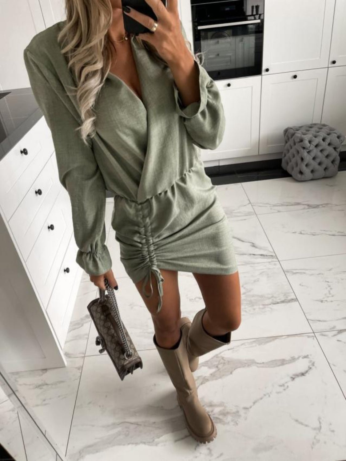 Drawstring Long Sleeve Mini Dress | Sugarz Chique Boutique