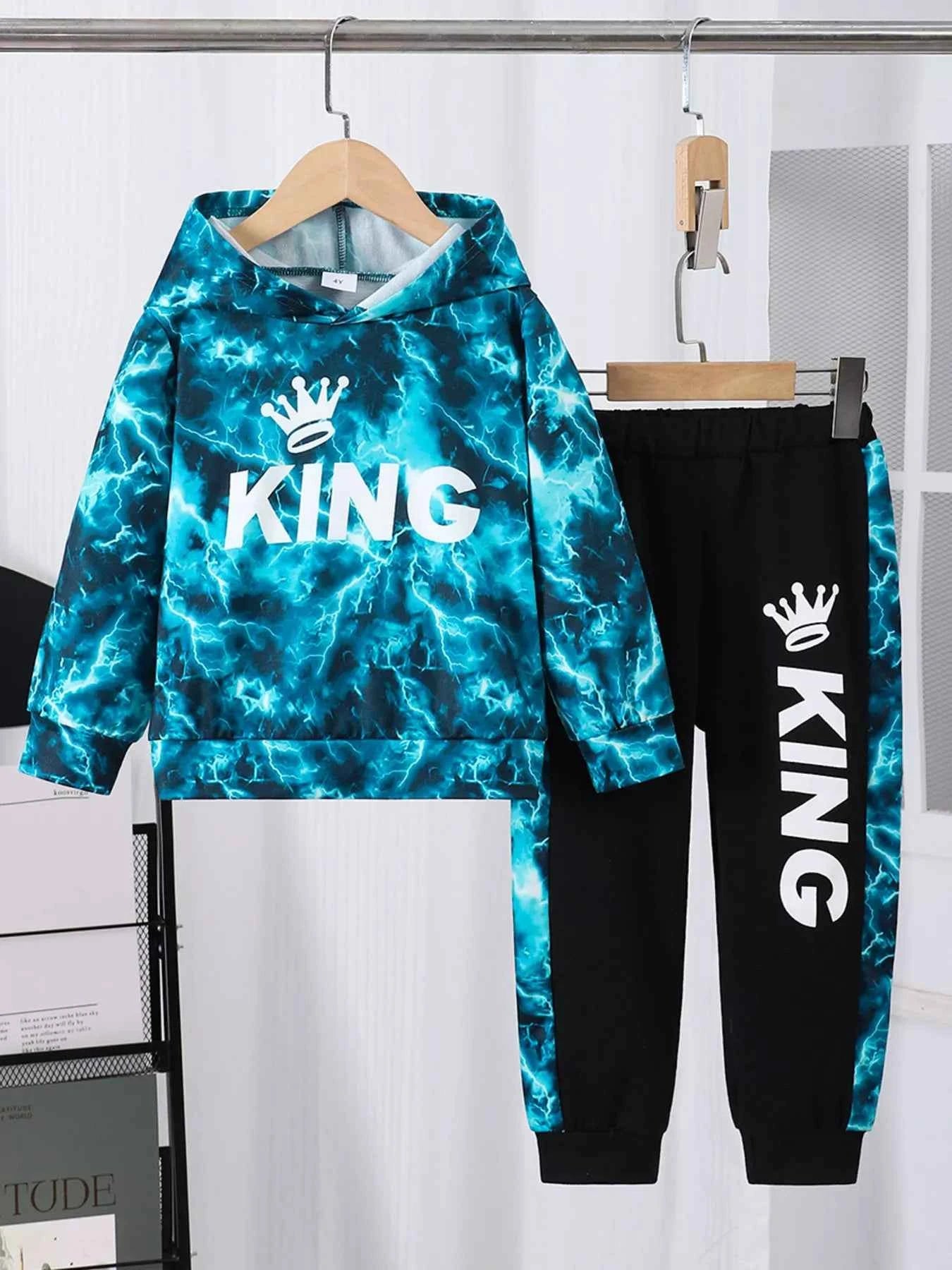 Children's King Letter Lightning Hoodie & Pants Set