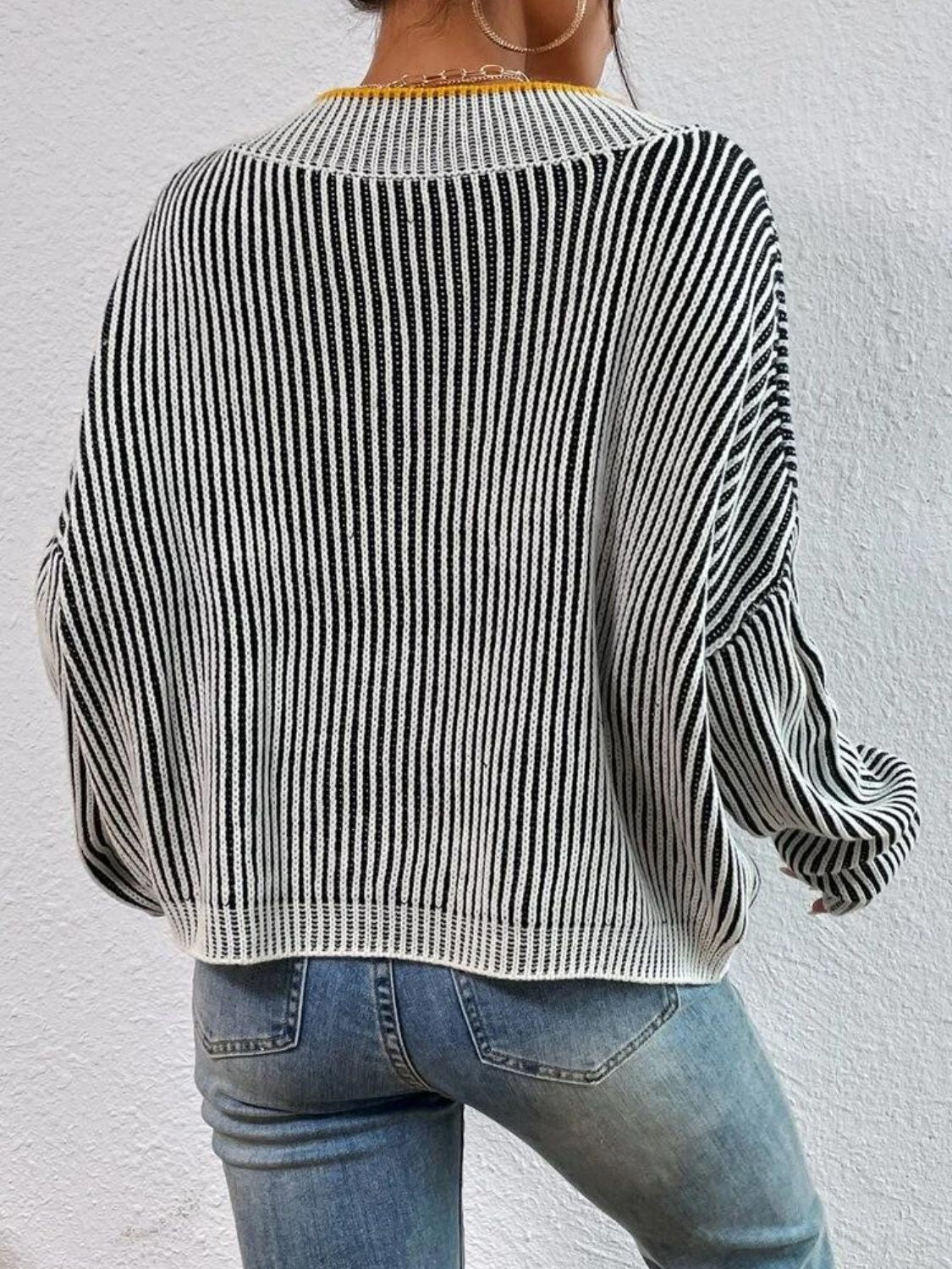 Striped V-Neck Long Sleeve Sweater | Sugarz Chique Boutique