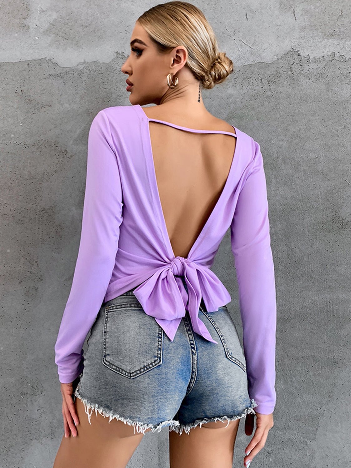 Backless Round Neck Long Sleeve T-Shirt | Sugarz Chique Boutique