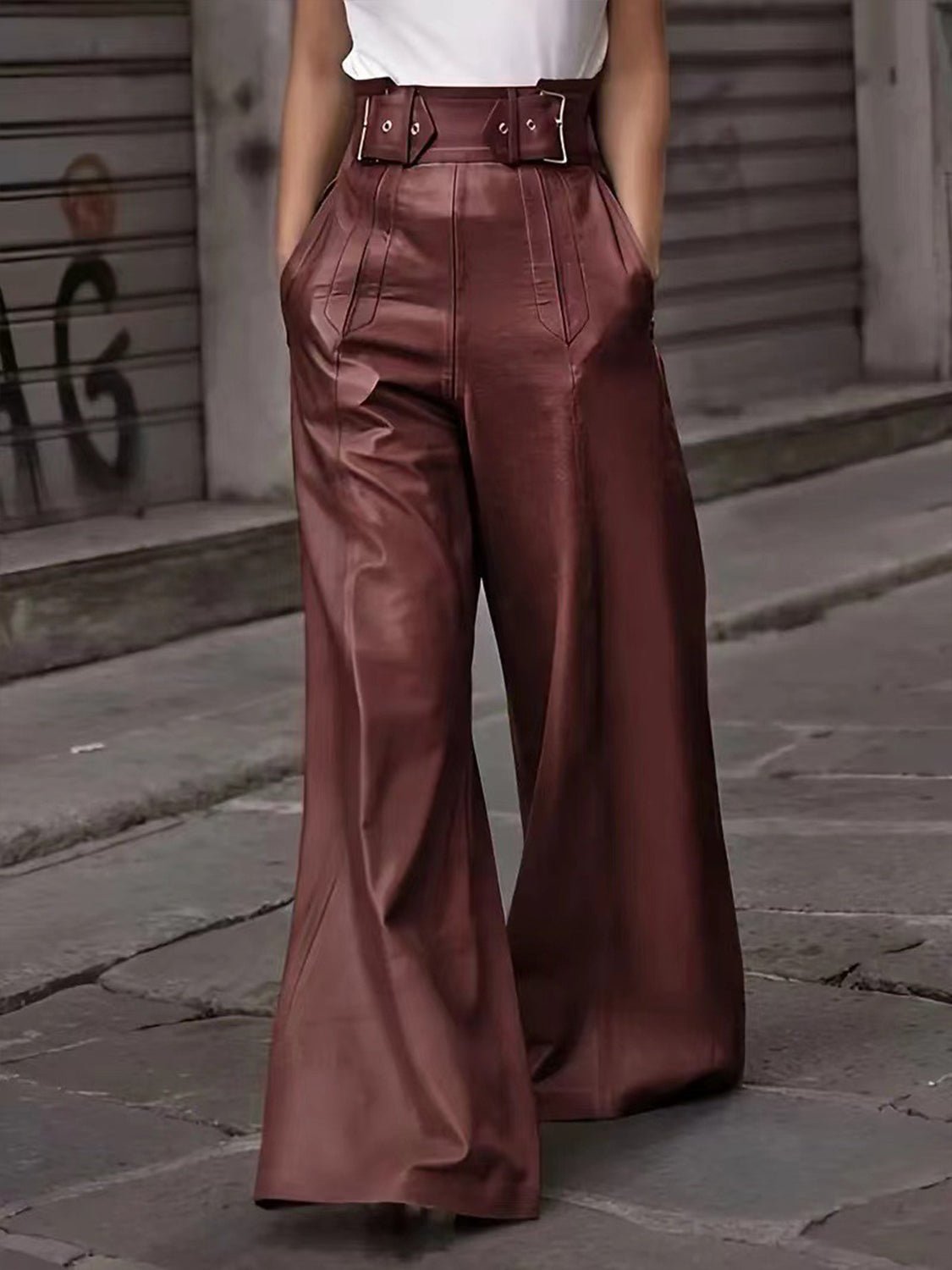 Half Elastic Waist Wide Leg Pants | Sugarz Chique Boutique