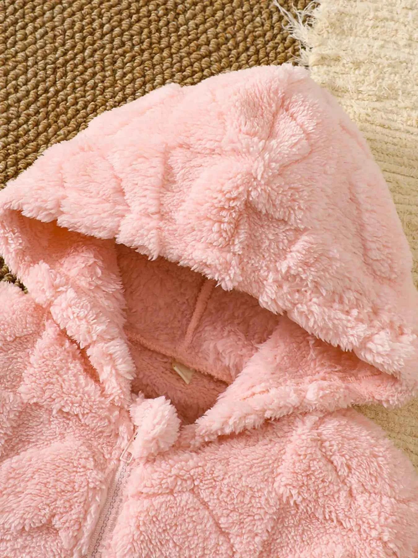 Children's Heart Pattern Fuzzy Hooded Outerwear