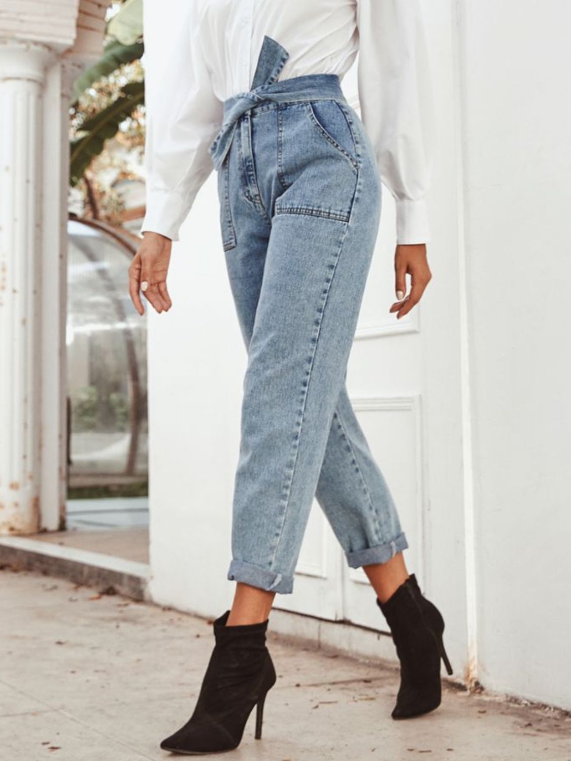 Tied Straight Leg Jeans with Pockets | Sugarz Chique Boutique