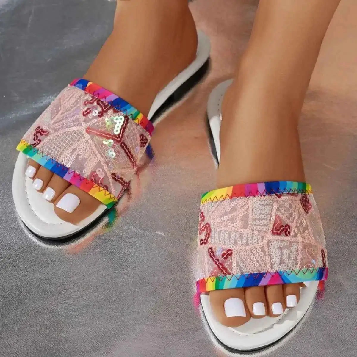 Colorful Open Toe Flat Slide Sandals | Sugarz Chique Boutique