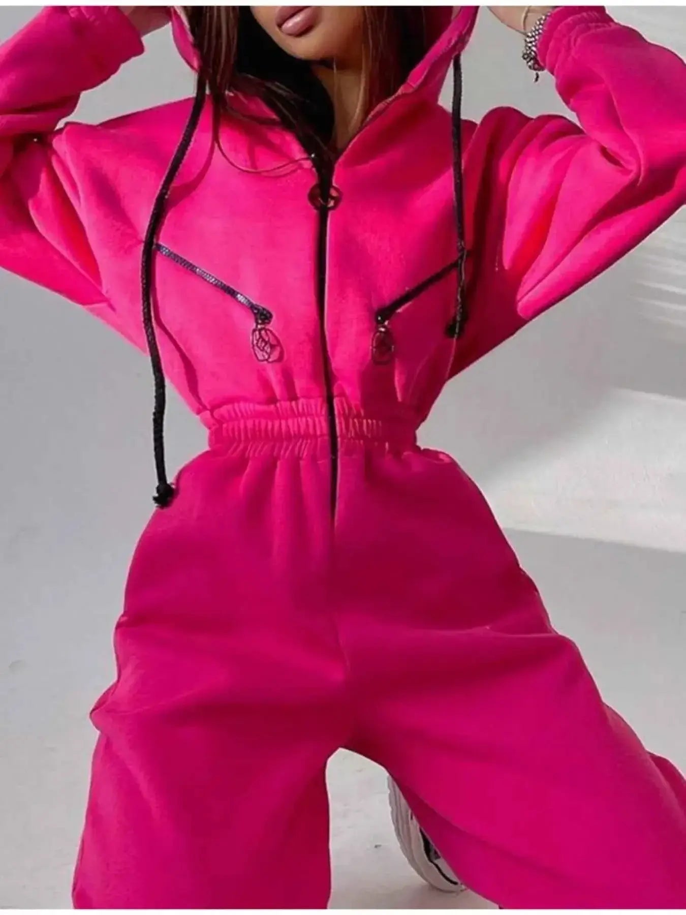 Hooded Zip-Up Long Sleeve Jumpsuit