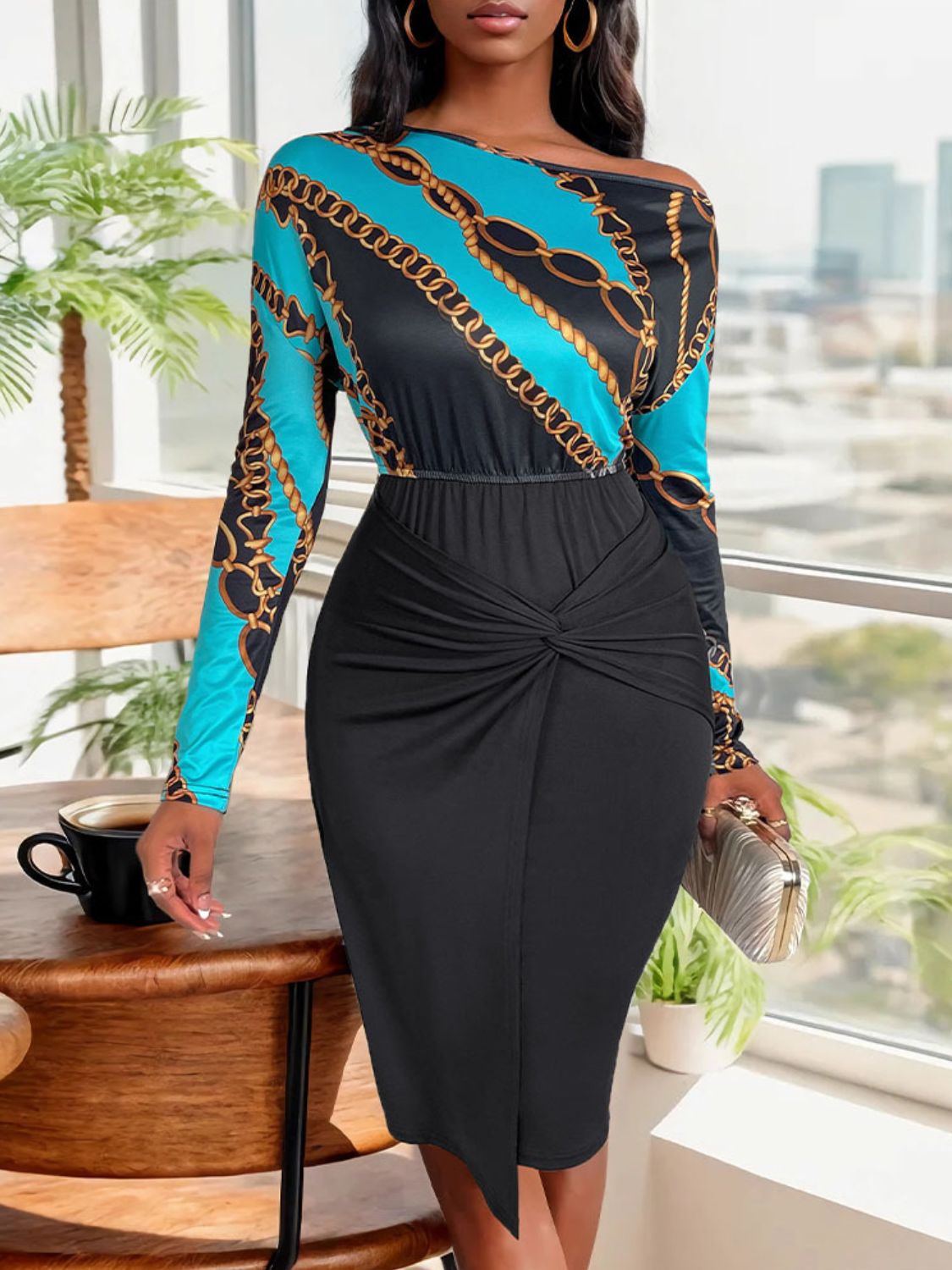 Perfee Twisted Printed Long Sleeve Dress | Sugarz Chique Boutique