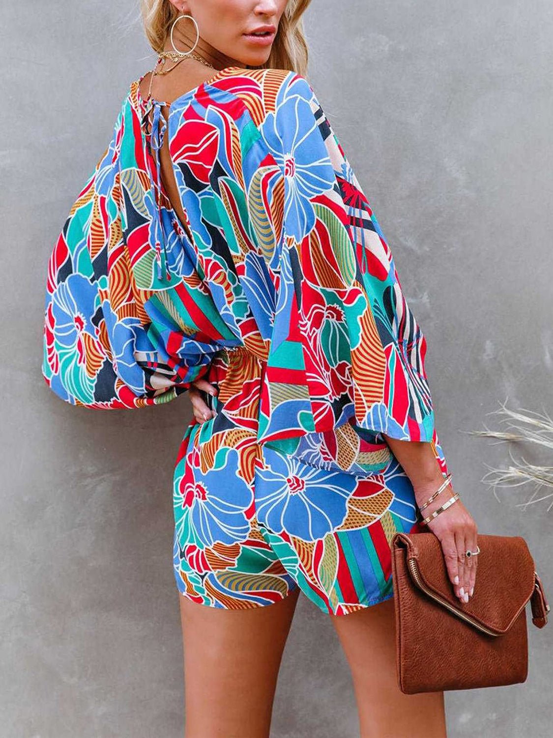 Tied Printed Kimono Sleeve Romper | Sugarz Chique Boutique