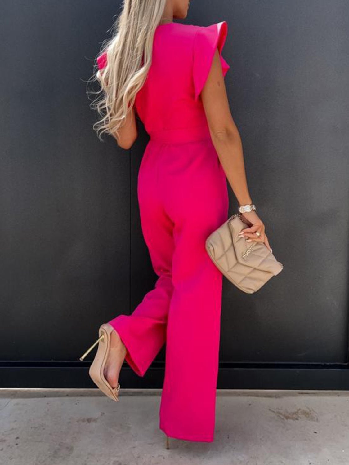 Ruffled Round Neck Cap Sleeve Jumpsuit | Sugarz Chique Boutique