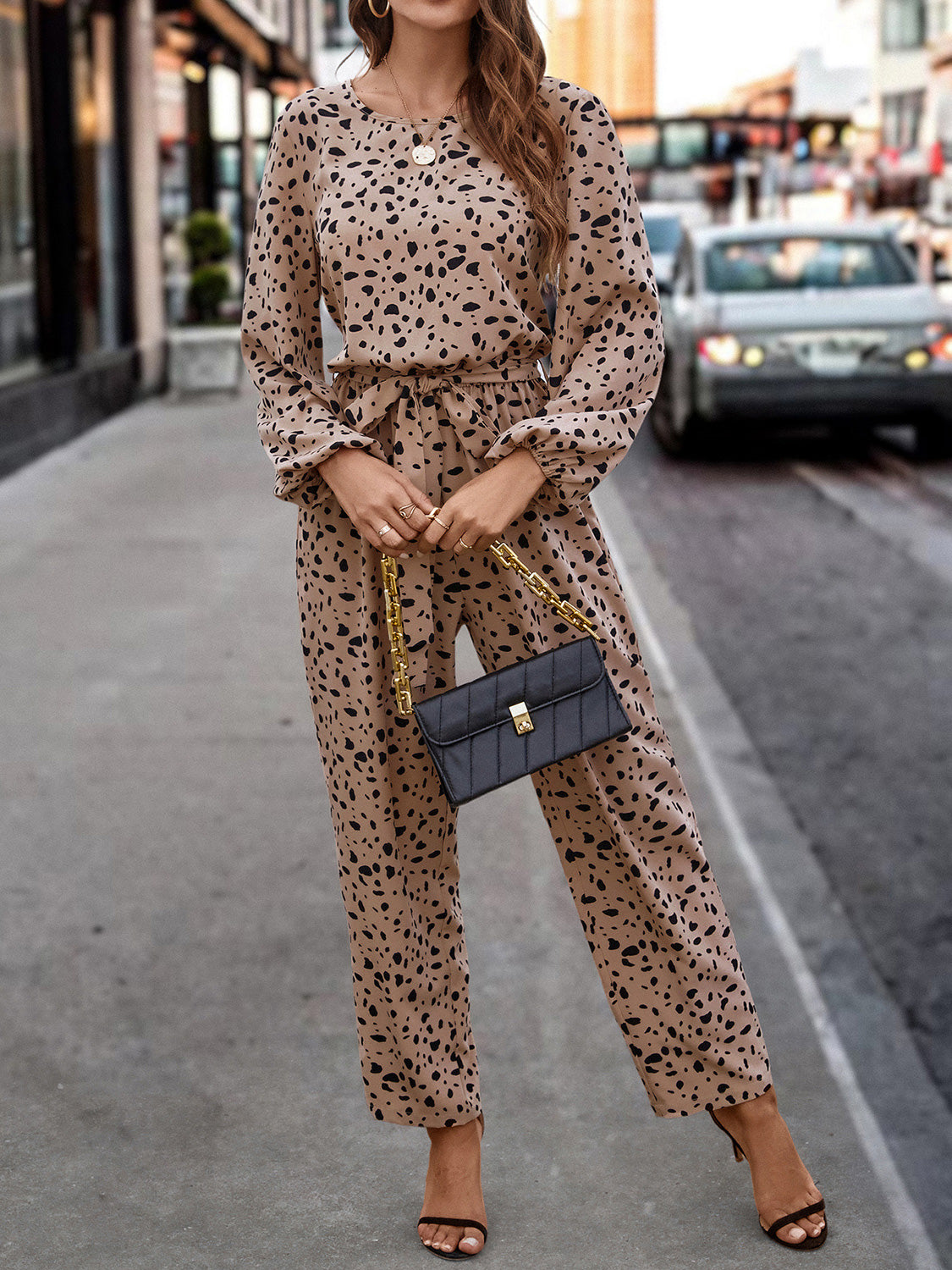 Leopard Tie Front Balloon Sleeve Jumpsuit | Sugarz Chique Boutique