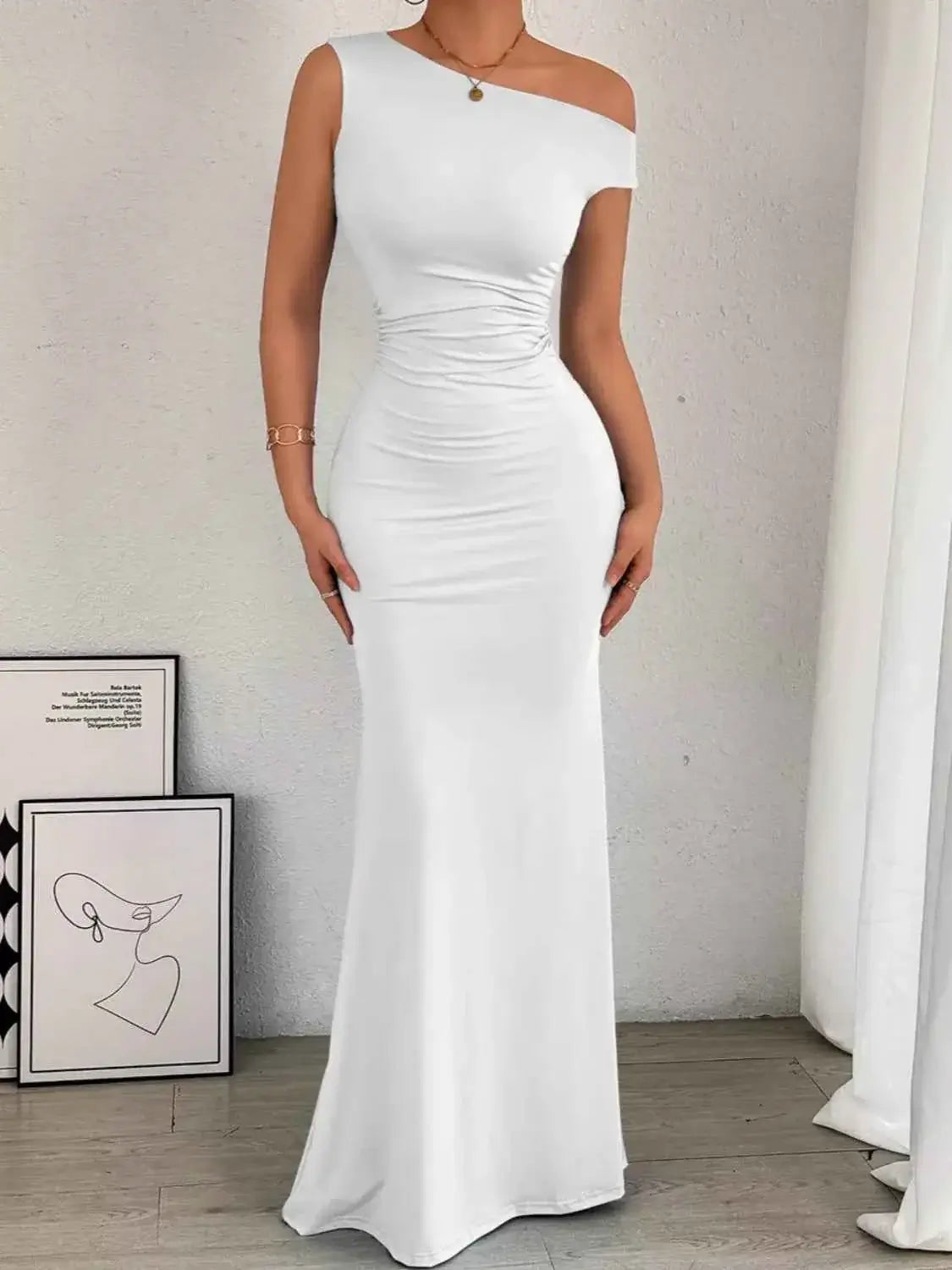 One-Shoulder Ruched Bodycon Maxi Dress