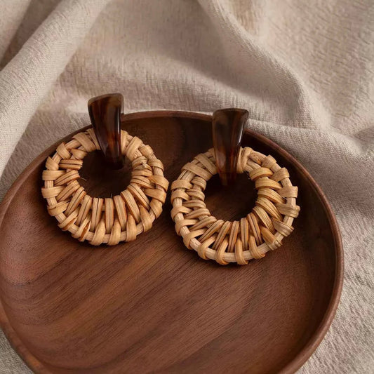 Bohemian Rattan Woven Hoop Earrings | Sugarz Chique Boutique