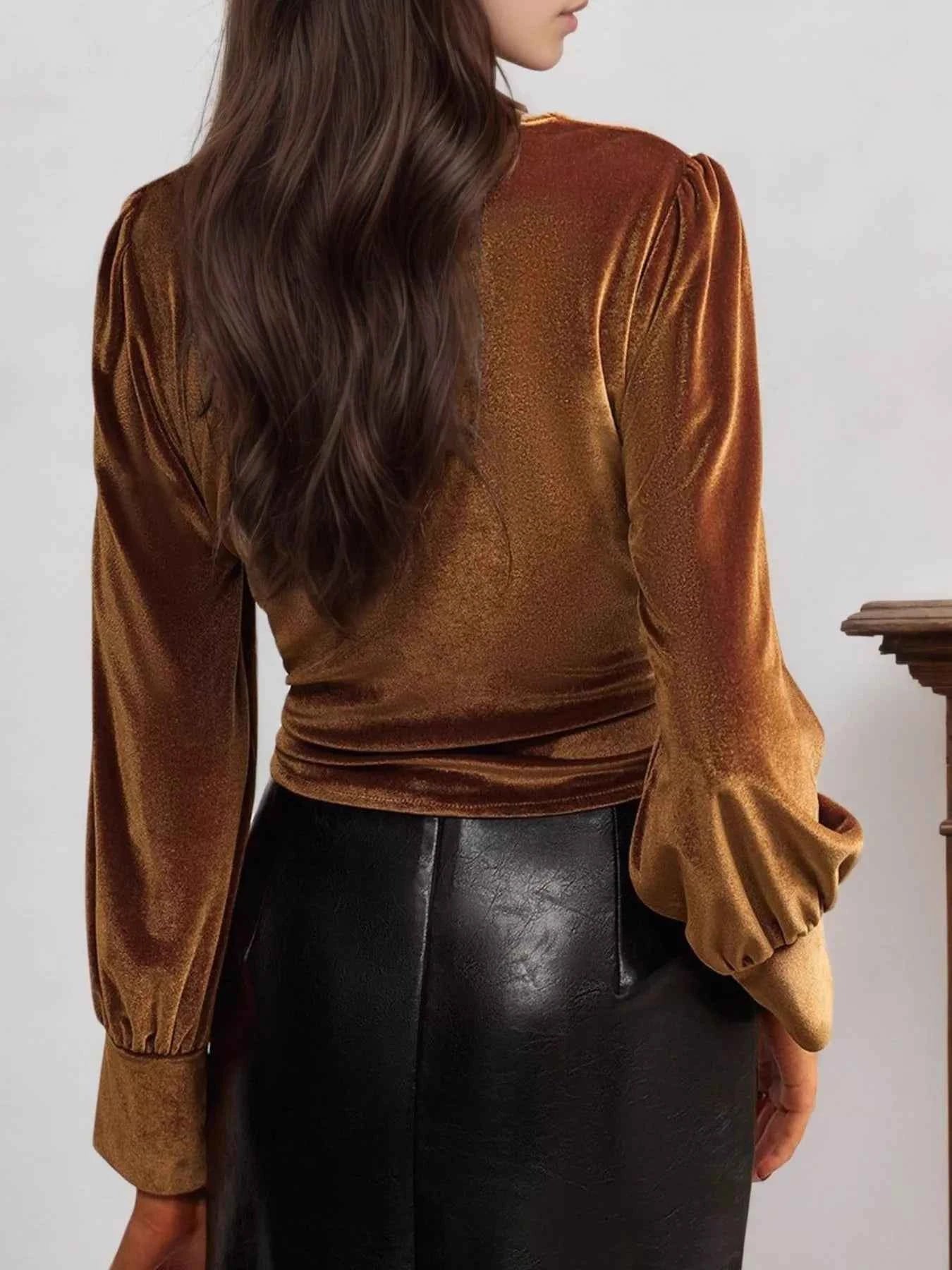 Twisted V-Neck Long Sleeve Blouse | Sugarz Chique Boutique