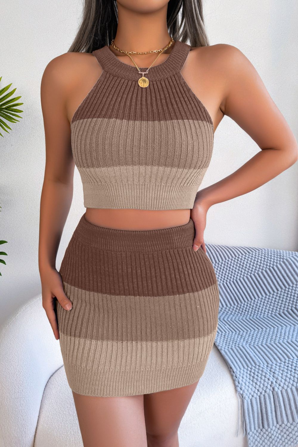 Color Block Sleeveless Crop Knit Top and Skirt Set | Sugarz Chique Boutique