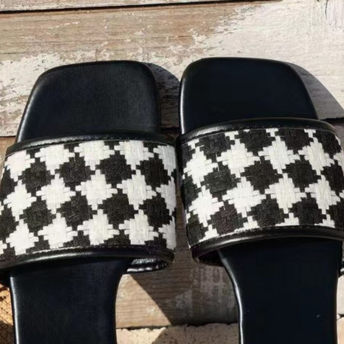 Plaid Open Toe Flat Sandals | Sugarz Chique Boutique