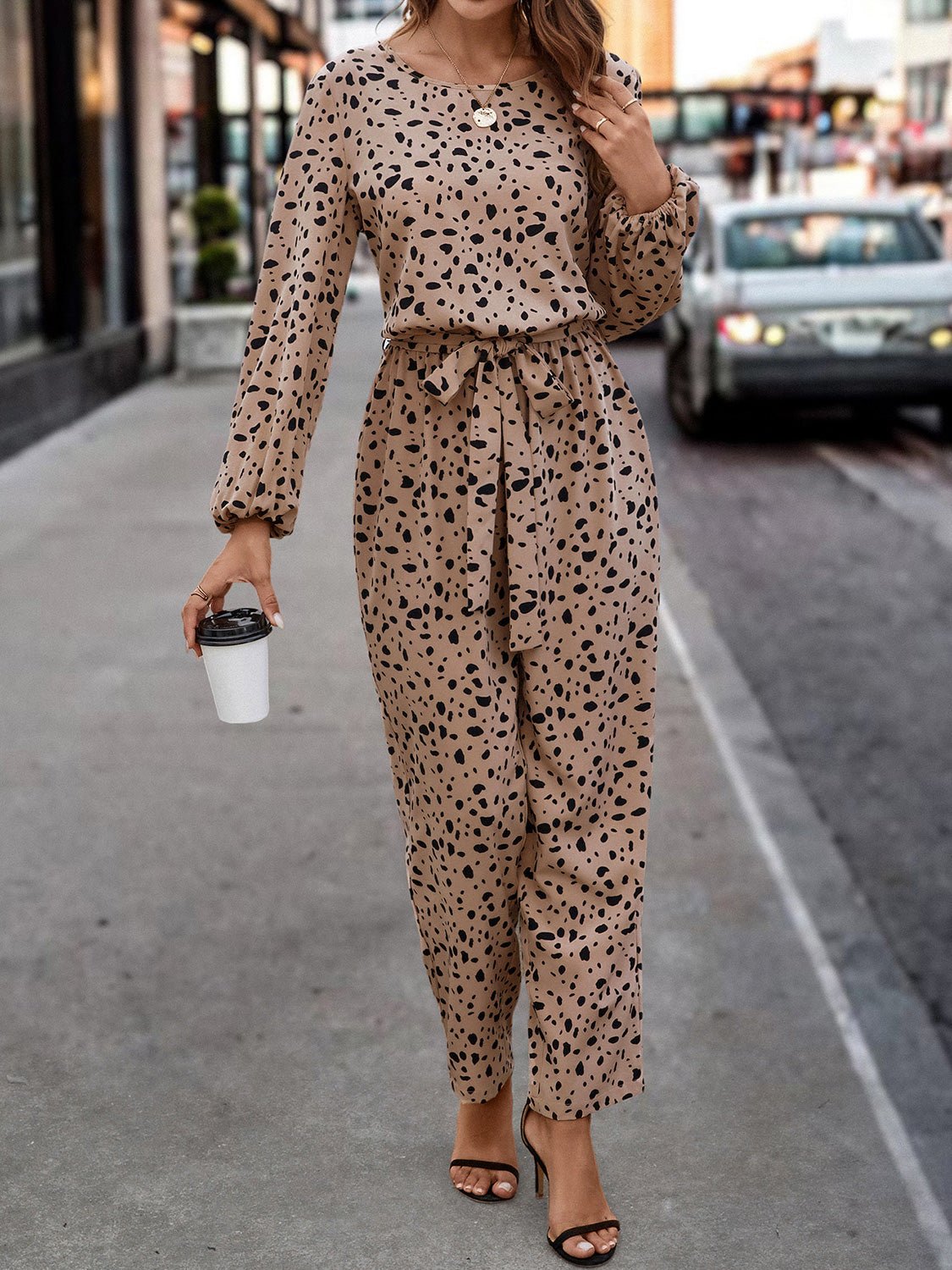 Leopard Tie Front Balloon Sleeve Jumpsuit | Sugarz Chique Boutique