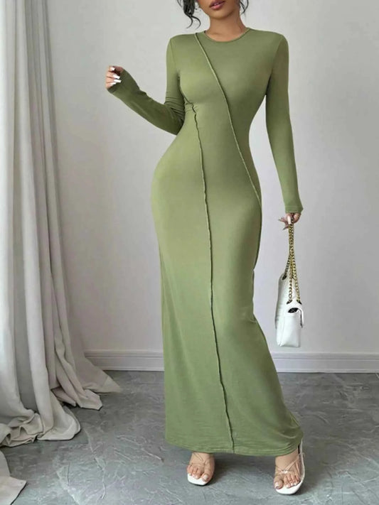 Exposed Seam Long Sleeve Maxi Dress