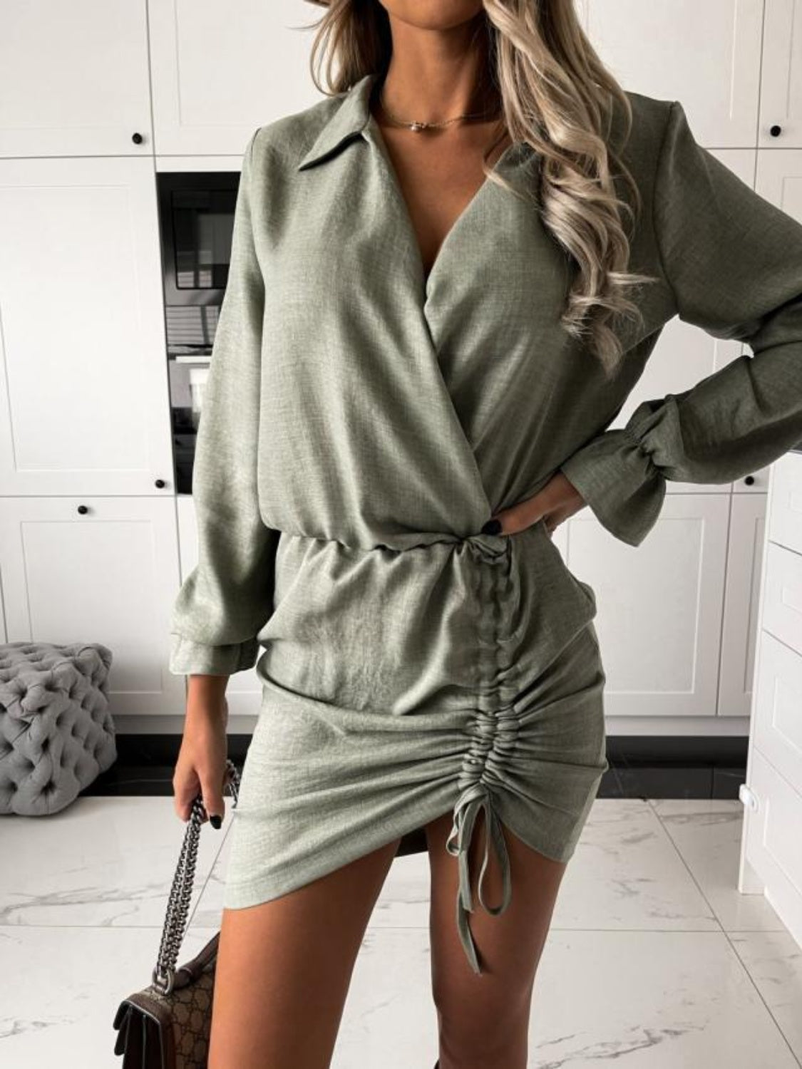 Drawstring Long Sleeve Mini Dress | Sugarz Chique Boutique