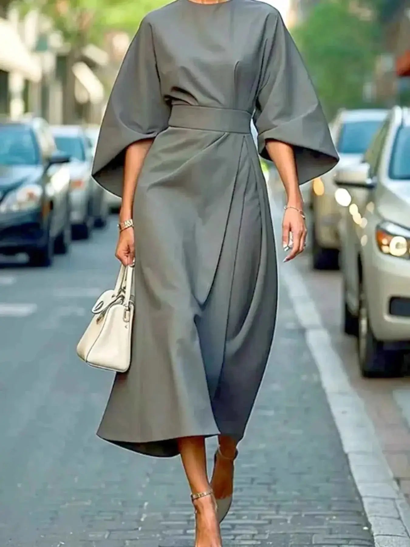 Round Neck 3/4 Sleeve Dress | Sugarz Chique Boutique
