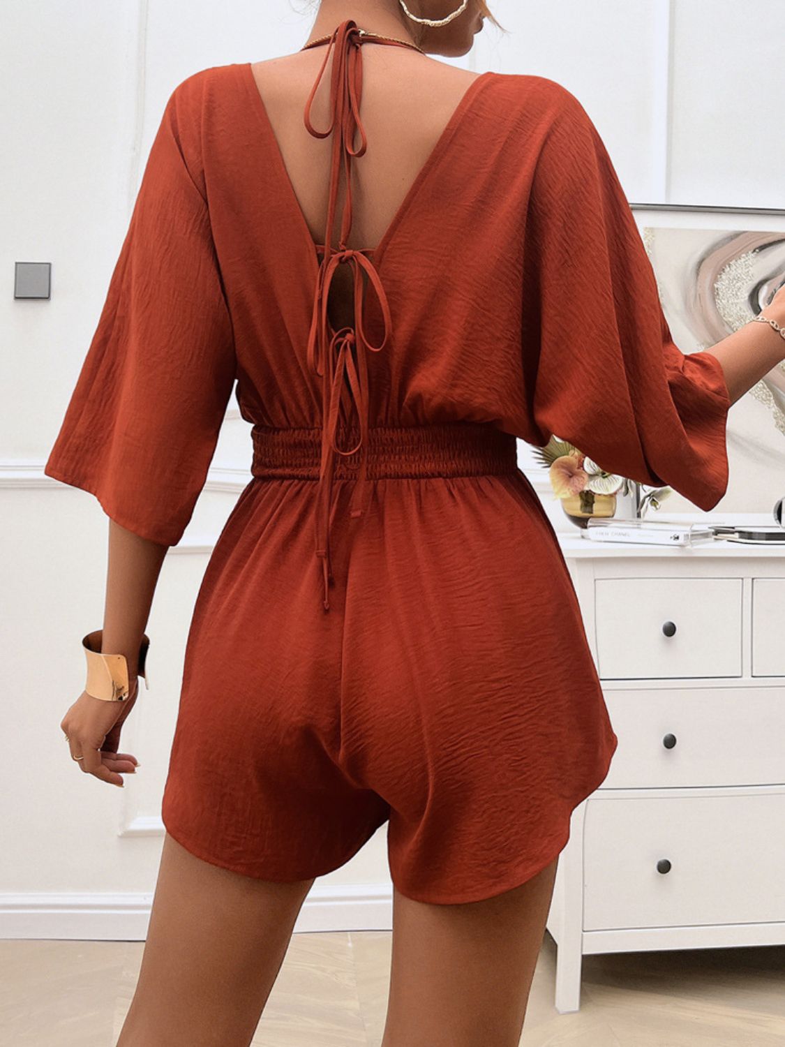 Devine Smocked Tie Back Romper | Sugarz Chique Boutique