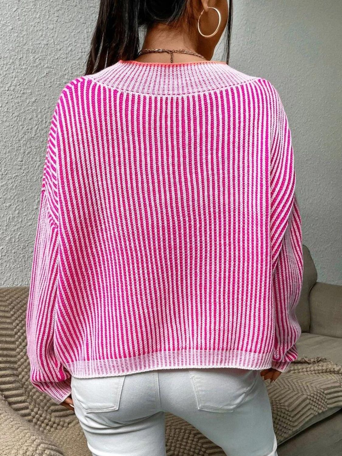 Striped V-Neck Long Sleeve Sweater | Sugarz Chique Boutique