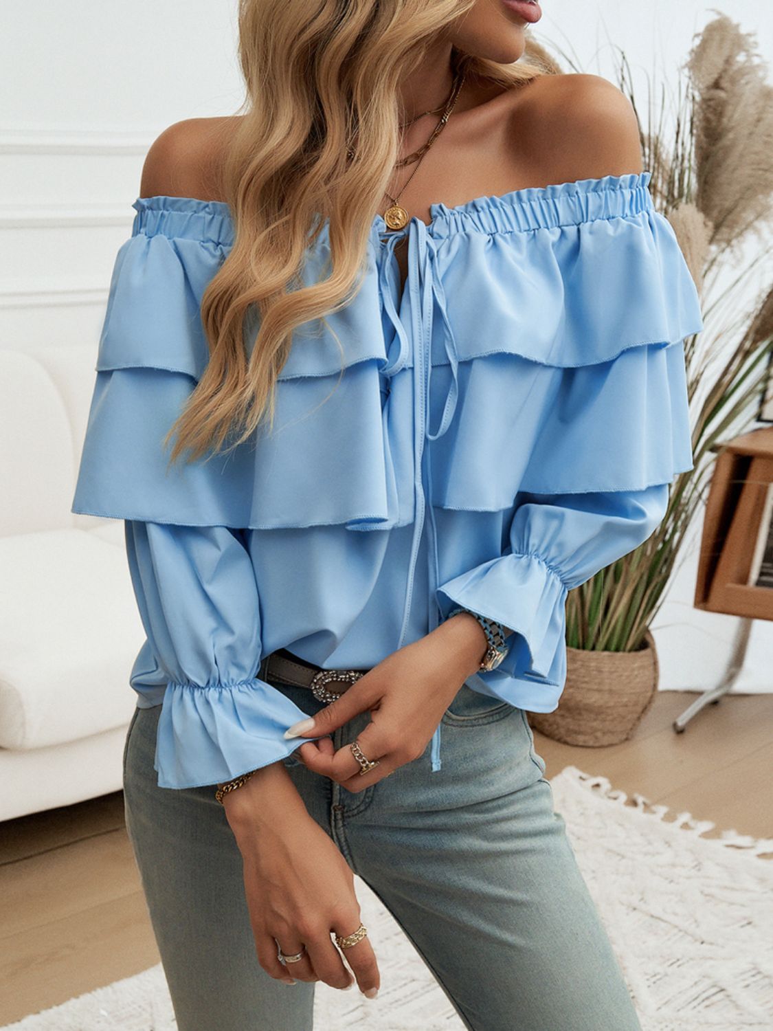 Off-Shoulder Flounce Sleeve Blouse | Sugarz Chique Boutique