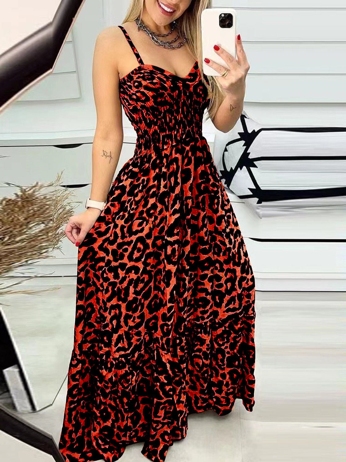 Leopard Sweetheart Neck Cami Dress | Sugarz Chique Boutique