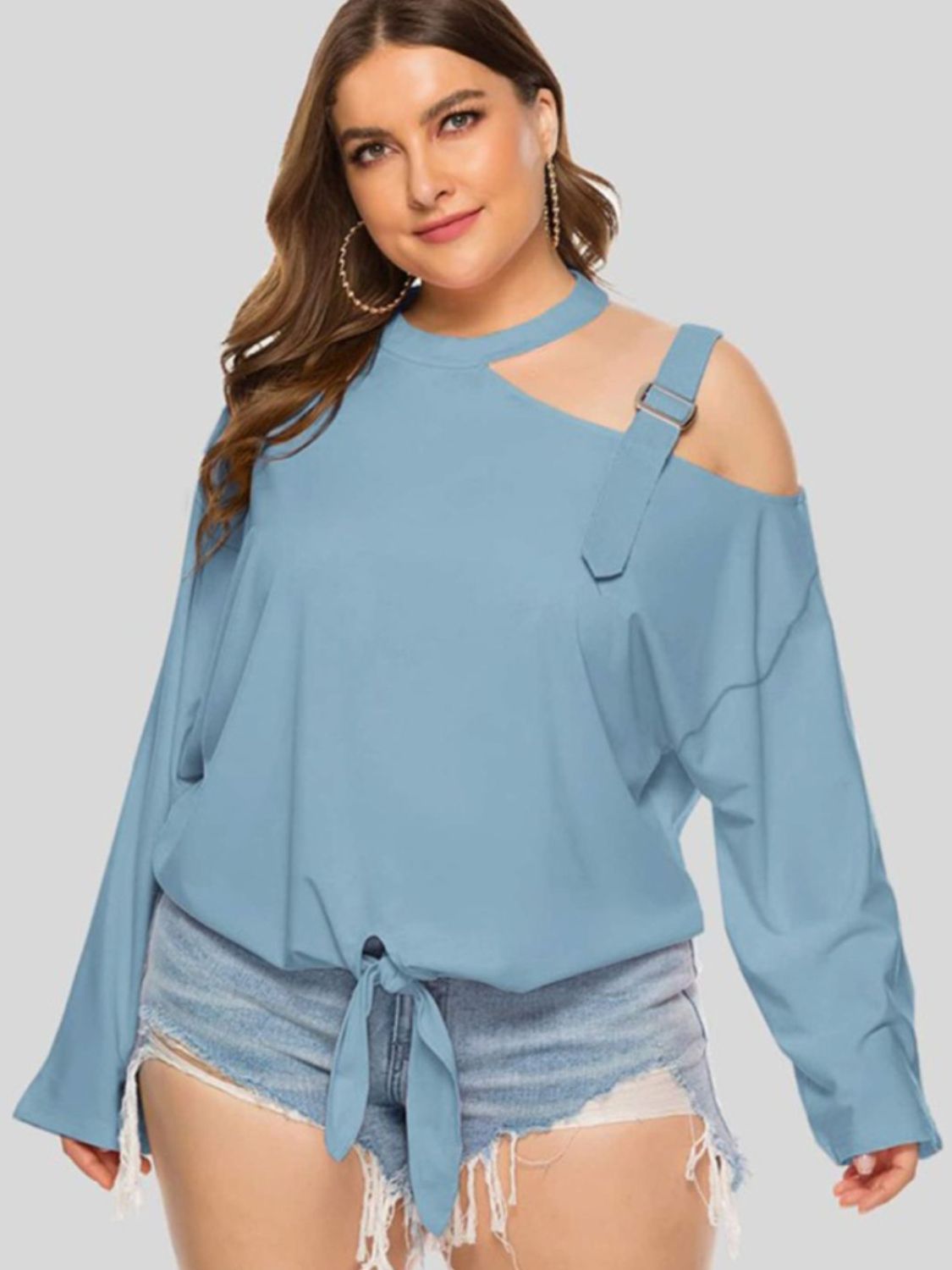 Plus Size Cold-Shoulder Tied Top | Sugarz Chique Boutique