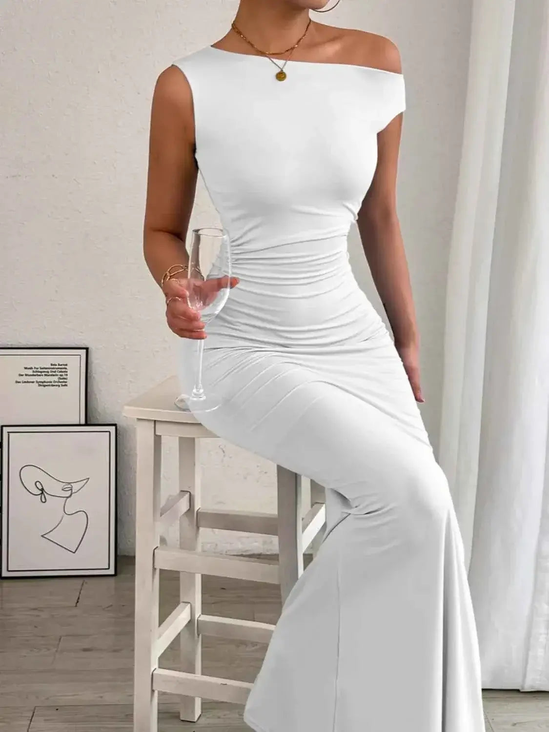 One-Shoulder Ruched Bodycon Maxi Dress