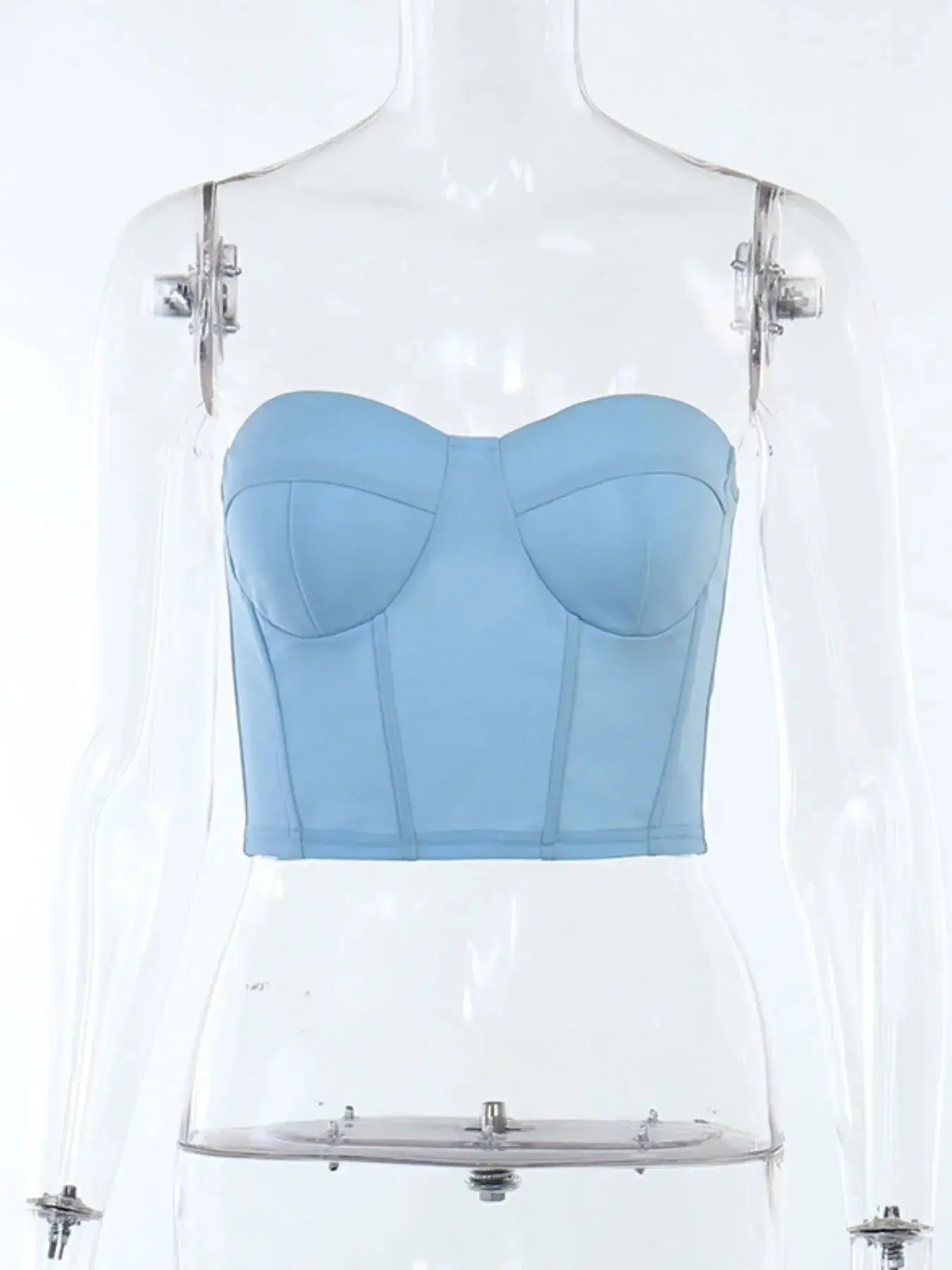Sky blue sweetheart neck tube top featuring a slightly stretchy fit, perfect for casual and summer outfits.