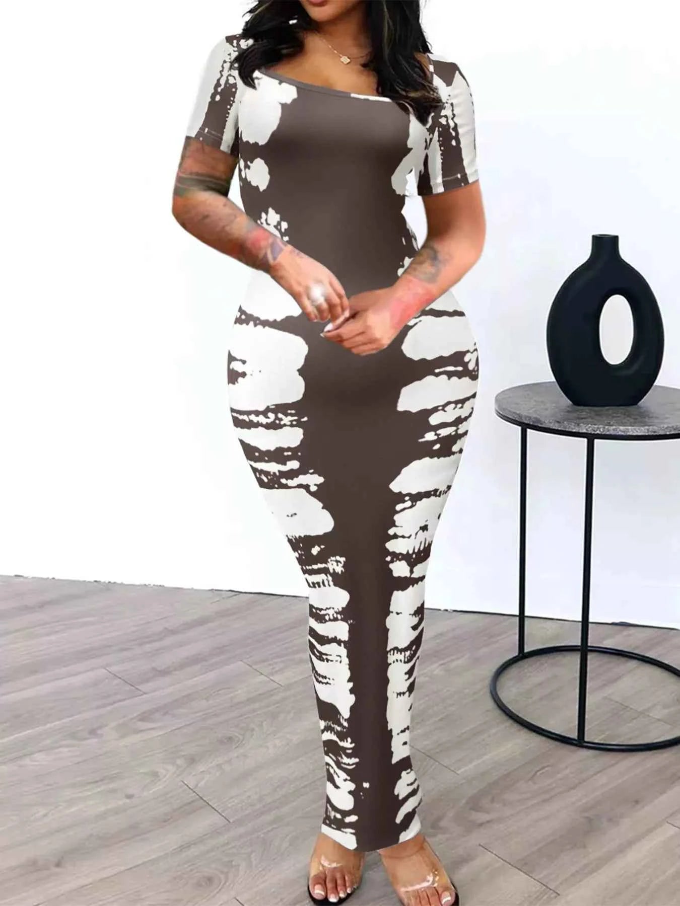 Plus Size Square Neck Short Sleeve Dress