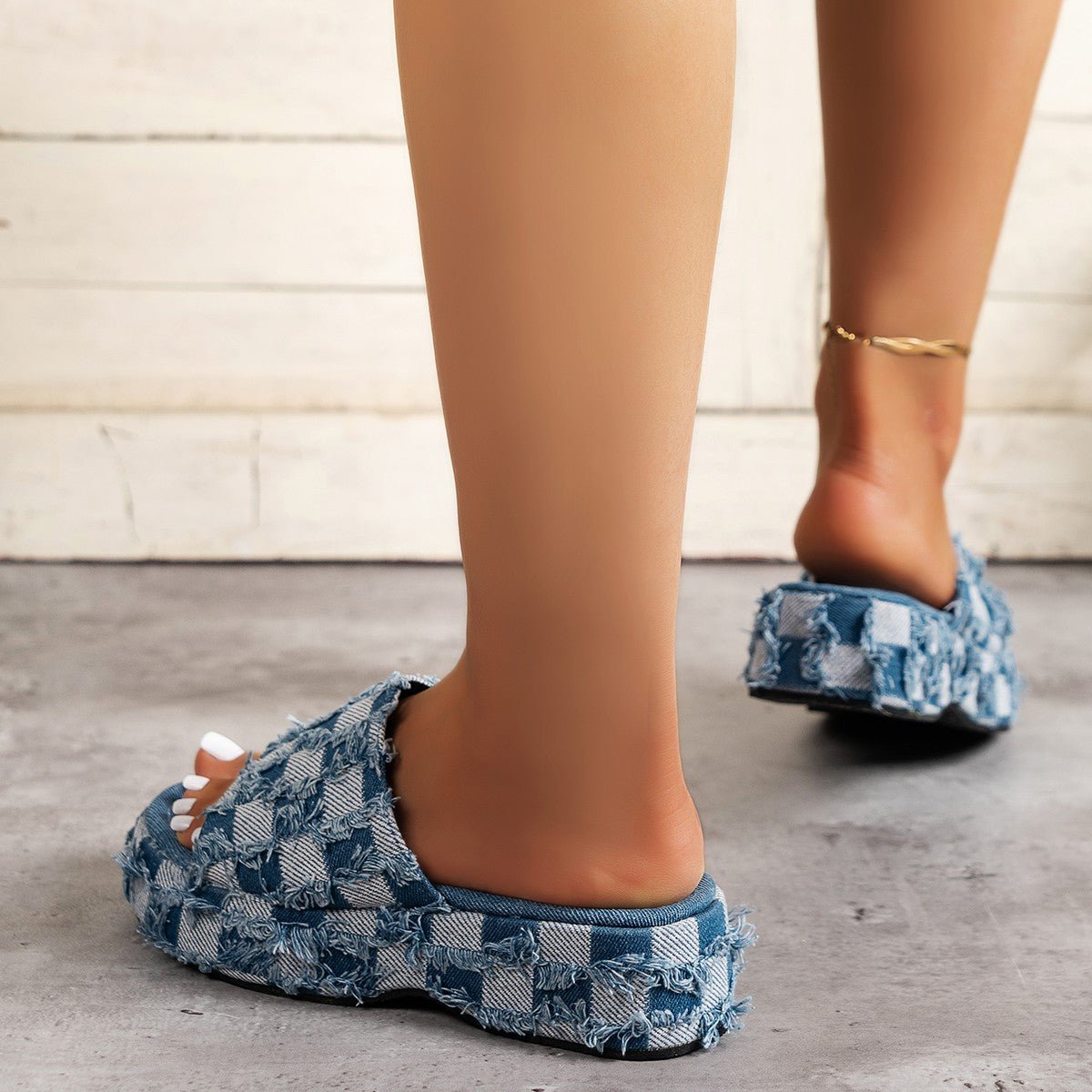 Plaid PU Leather Platform Sandals | Sugarz Chique Boutique
