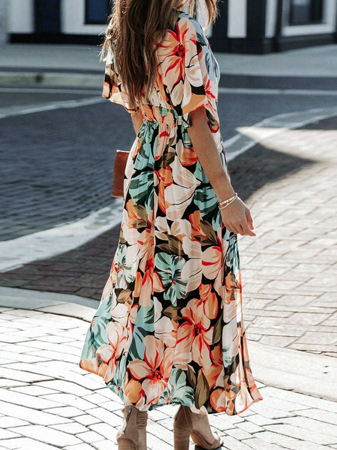 Floral Plunge Half Sleeve Dress | Sugarz Chique Boutique
