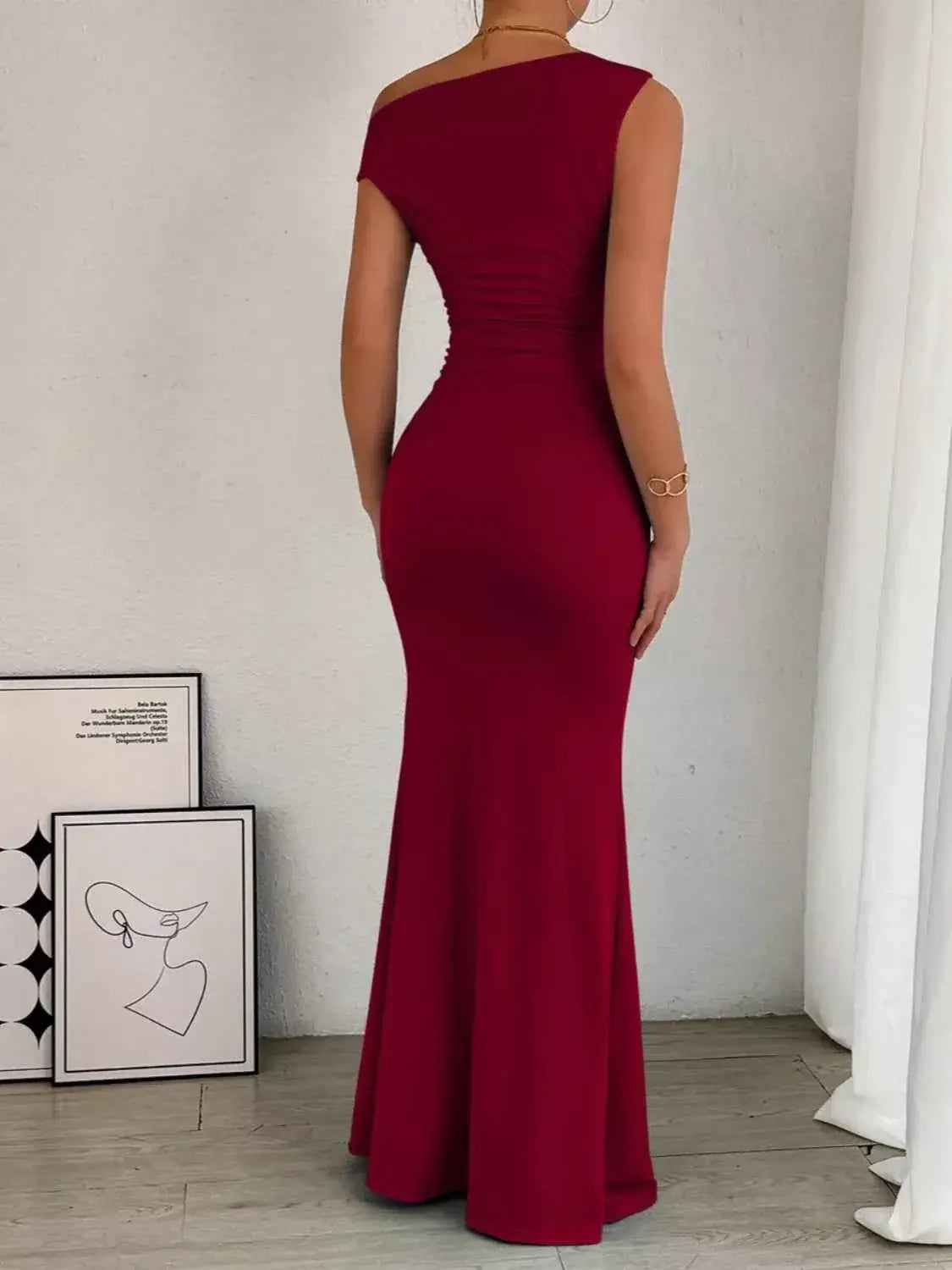 One-Shoulder Ruched Bodycon Maxi Dress