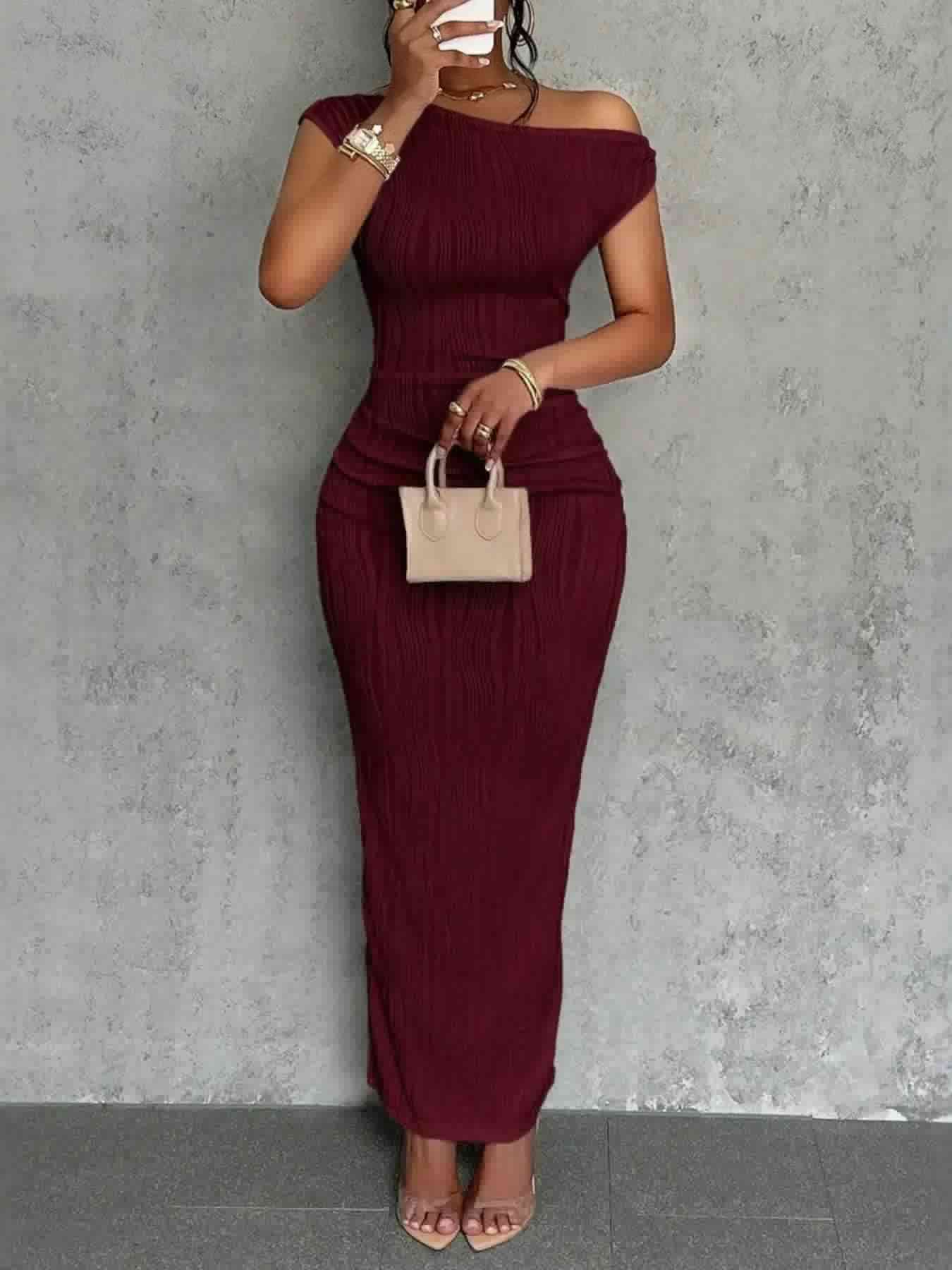 Textured Single Shoulder Bodycon Maxi Dress | Sugarz Chique Boutique