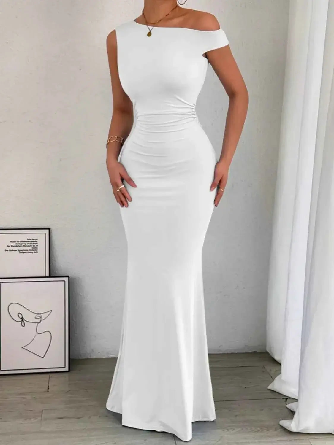 One-Shoulder Ruched Bodycon Maxi Dress