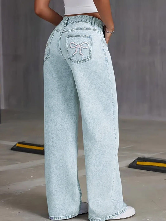 Bow Back Wide Leg Jeans with Pockets | Sugarz Chique Boutique