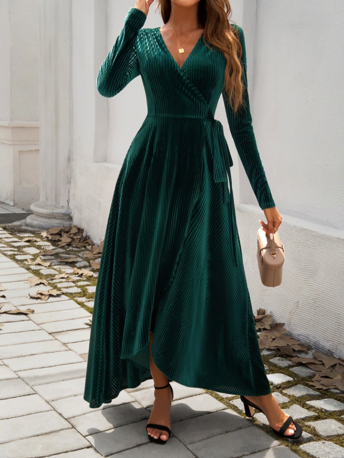 Devine Split Surplice Long Sleeve Midi Dress | Sugarz Chique Boutique