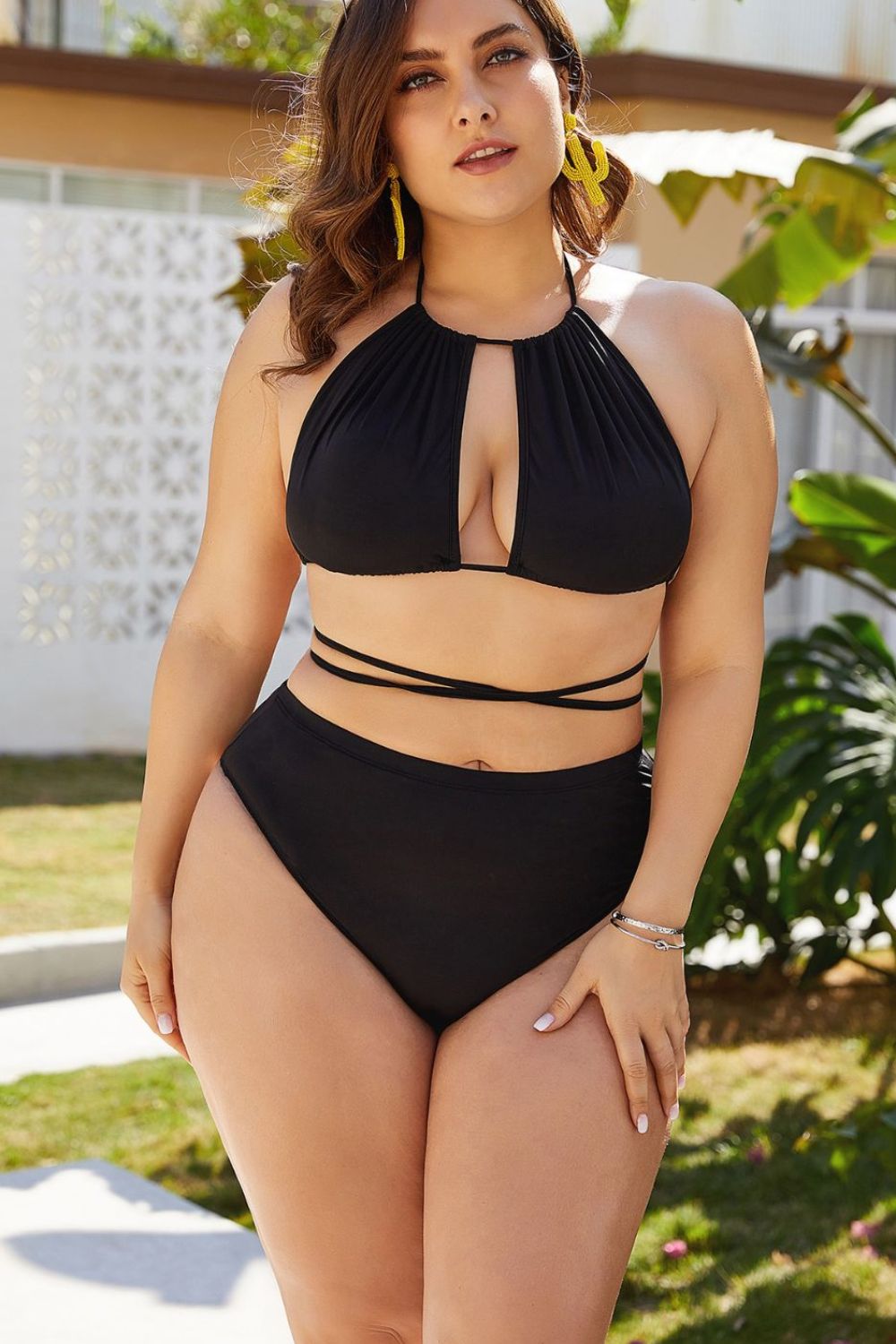 Plus Size Cutout Tied Backless Bikini Set | Sugarz Chique Boutique