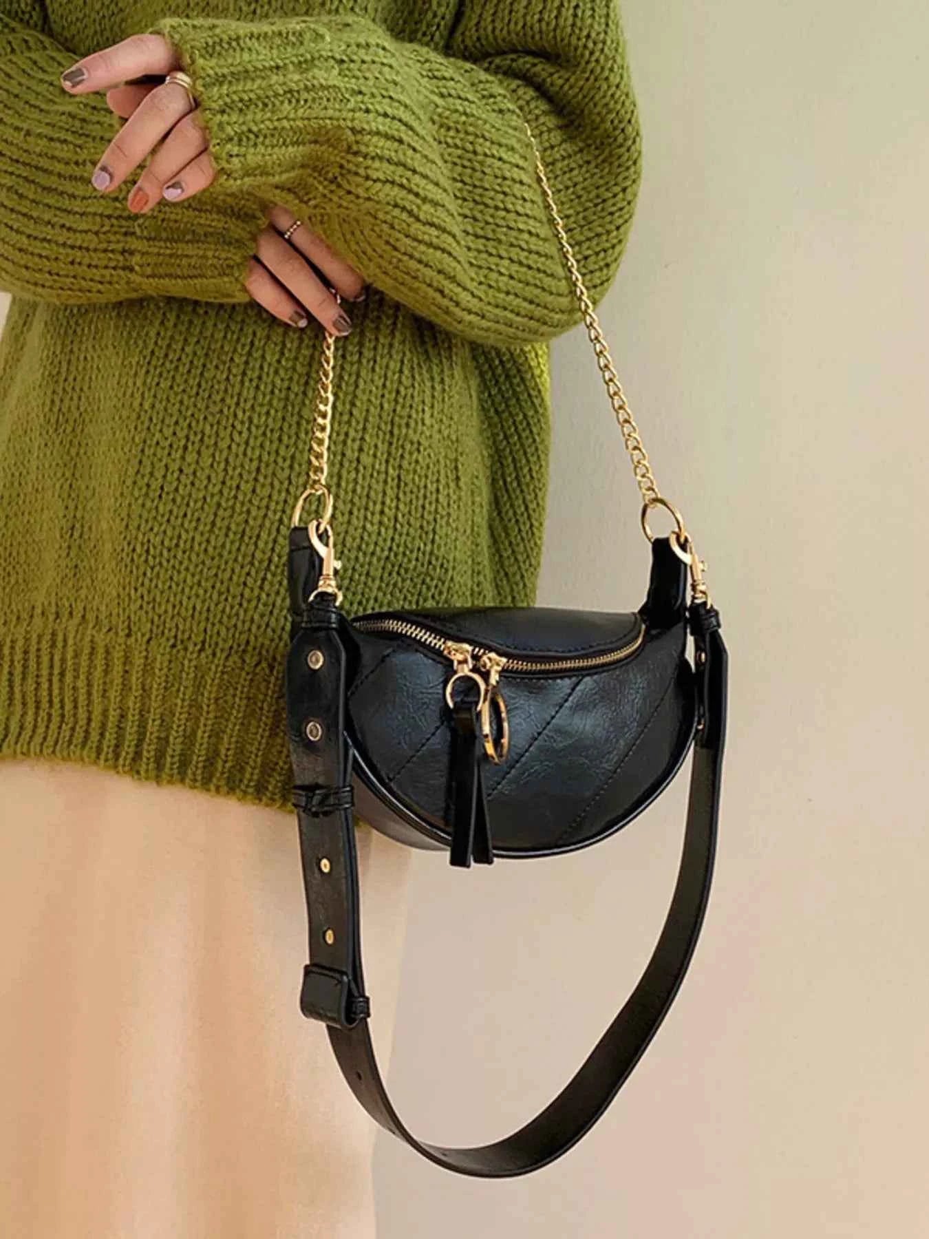 Chain Decor Crescent Crossbody Bag
