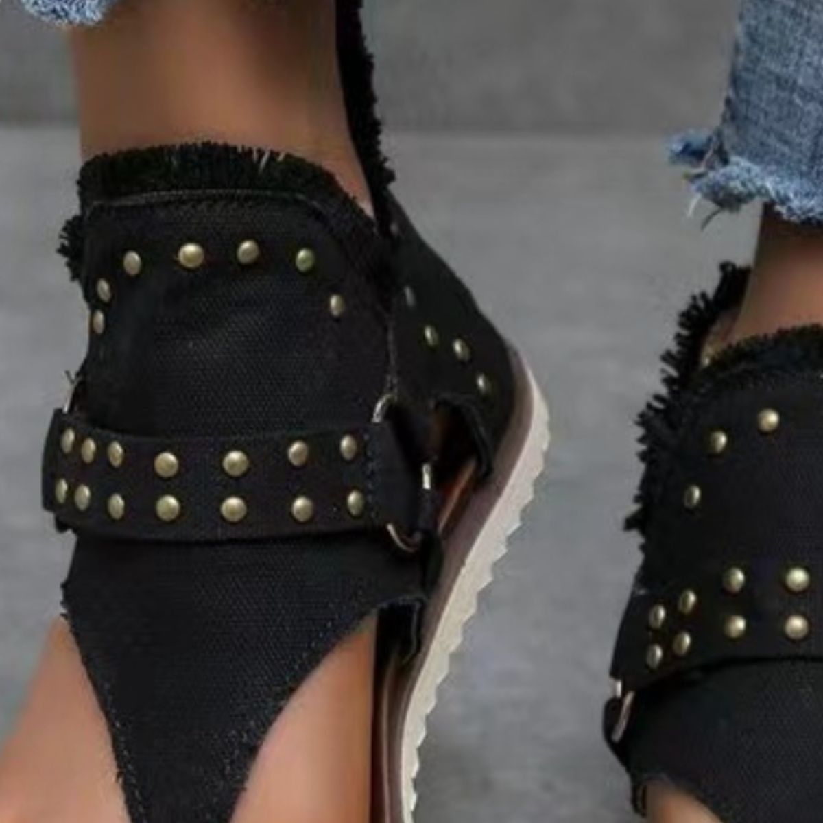 Studded Raw Hem Flat Sandals | Sugarz Chique Boutique