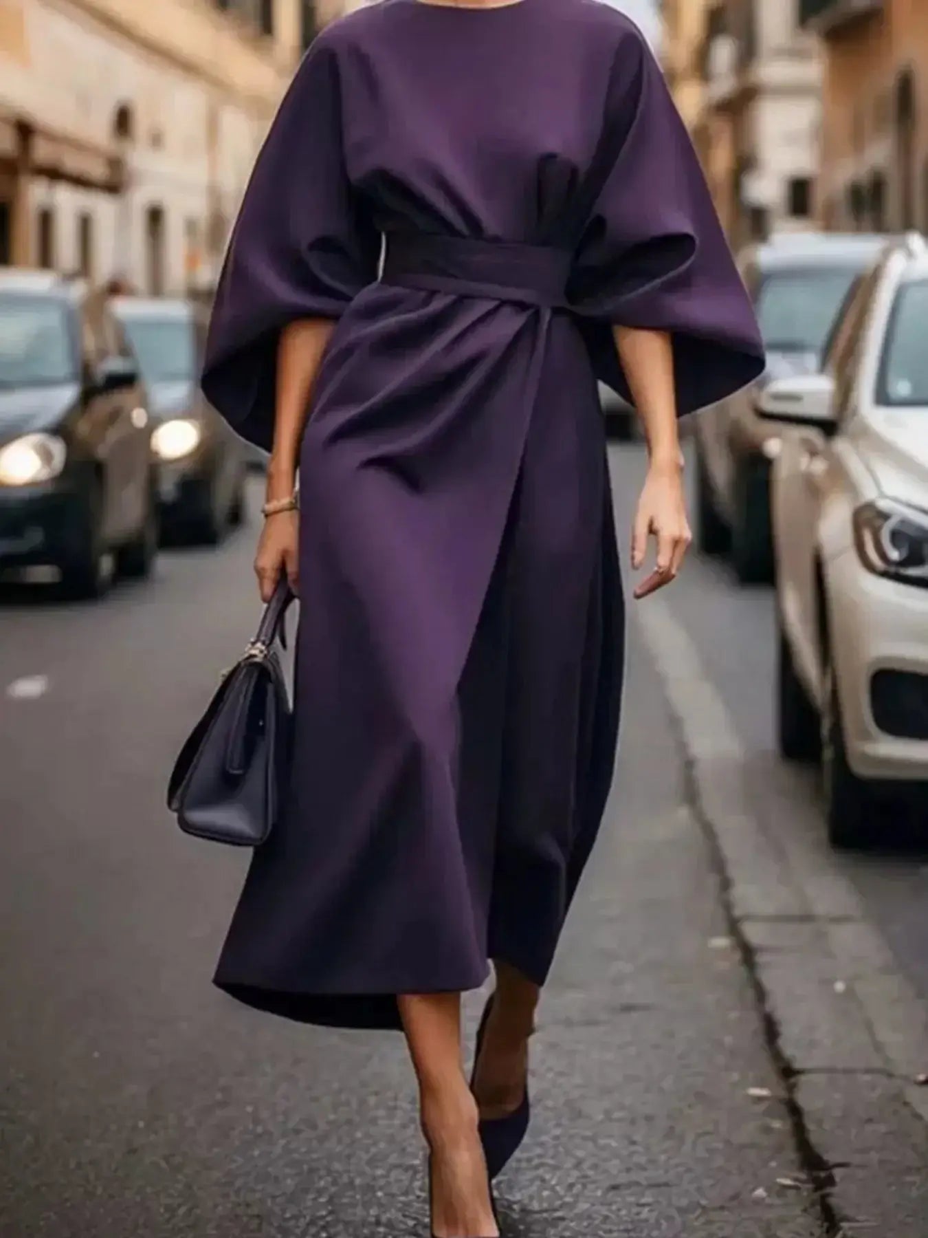 Round Neck 3/4 Sleeve Dress | Sugarz Chique Boutique