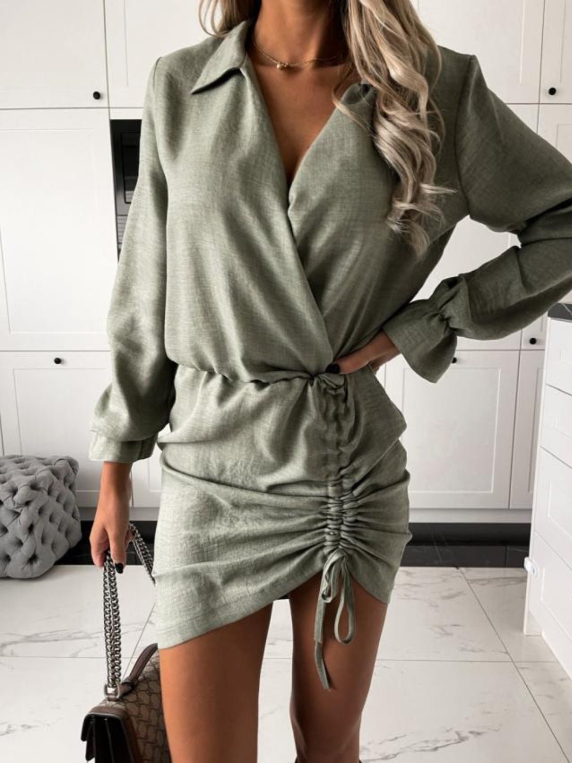 Drawstring Long Sleeve Mini Dress | Sugarz Chique Boutique